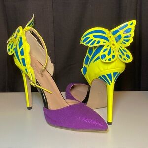 JoJo Cat Purple, Blue, and Yellow Butterfly Heels Size EU 40 (US 9)